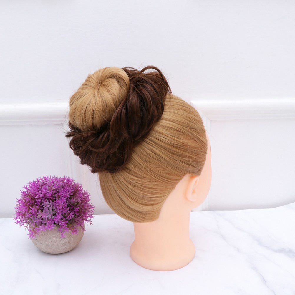 2Pcs Hair Chignon Wig Light Brown Synthetic Hair Bun for Elegant Ponytail Volume