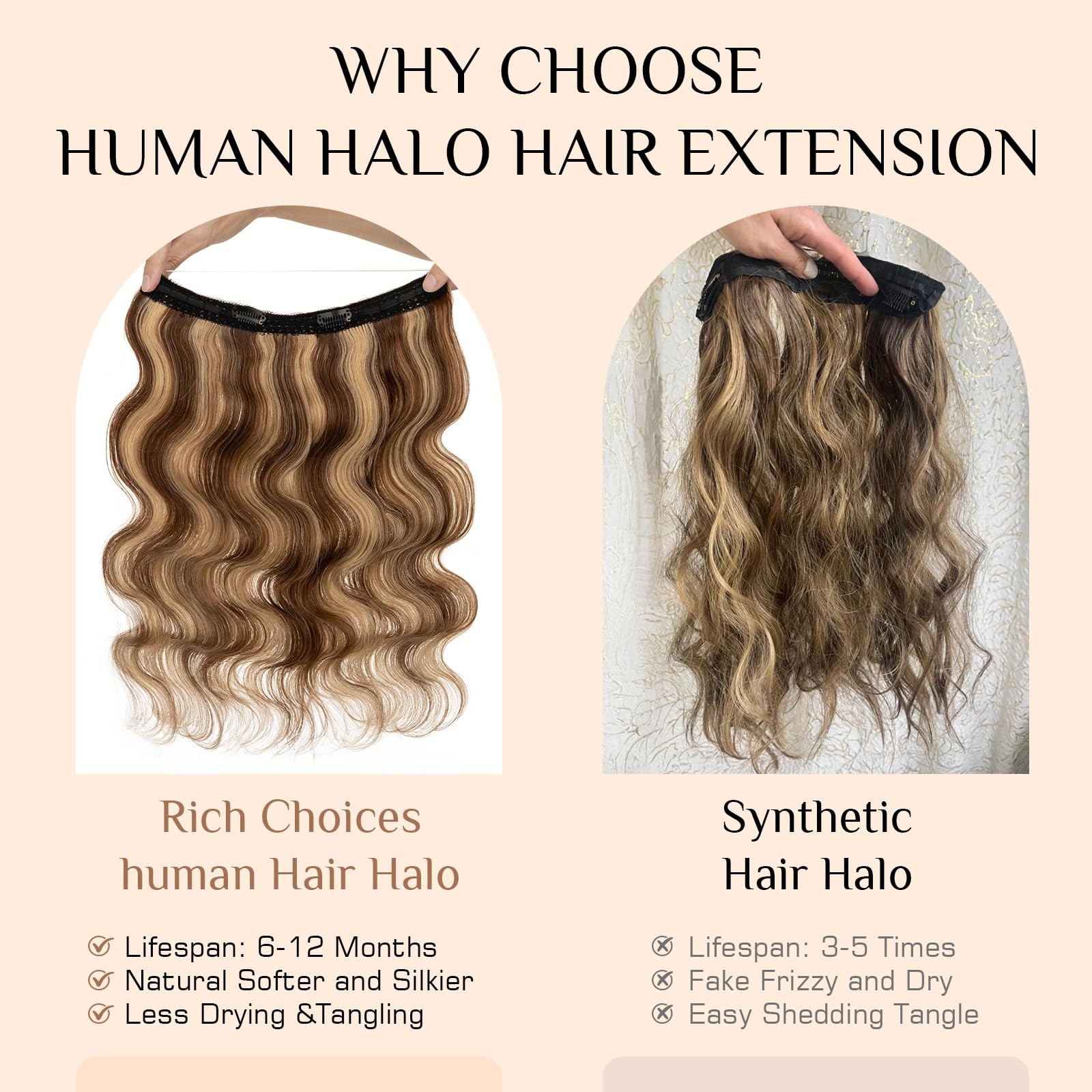 Rich Choices Halo Hair Extensions Real Human Hair Remy Hairs Halo Extension for