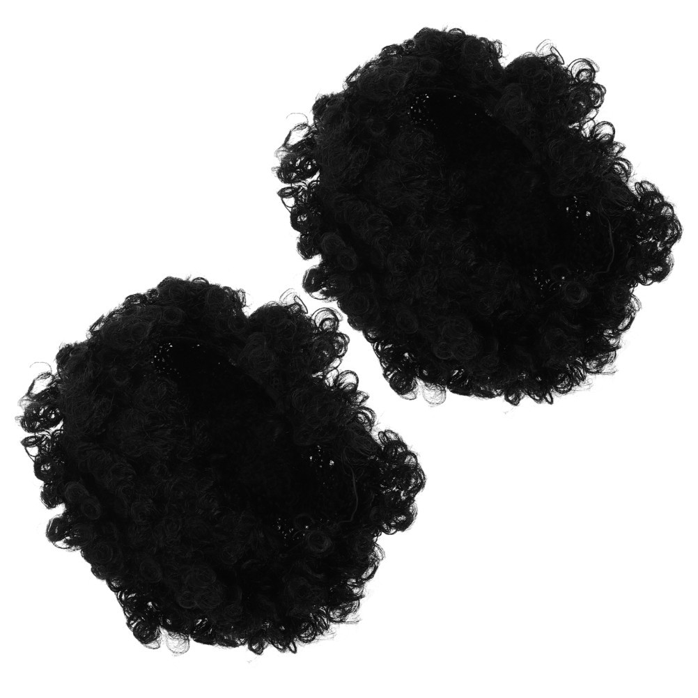 2Pcs Durable Afro Curly Synthetic Wigs Black Natural Style for Women