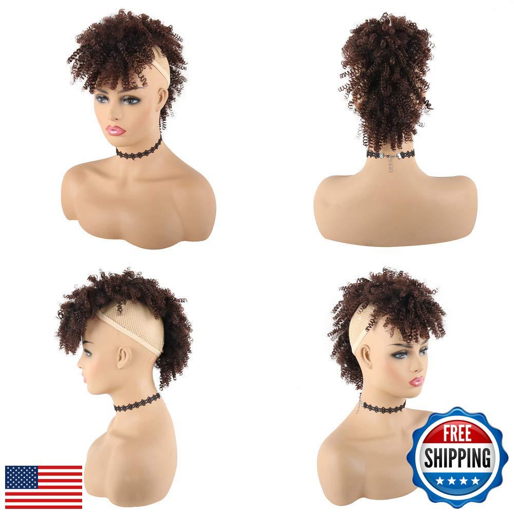 KRSI Afro High Puff Hair Bun Ponytail Drawstring With Bangs Synthetic Light B