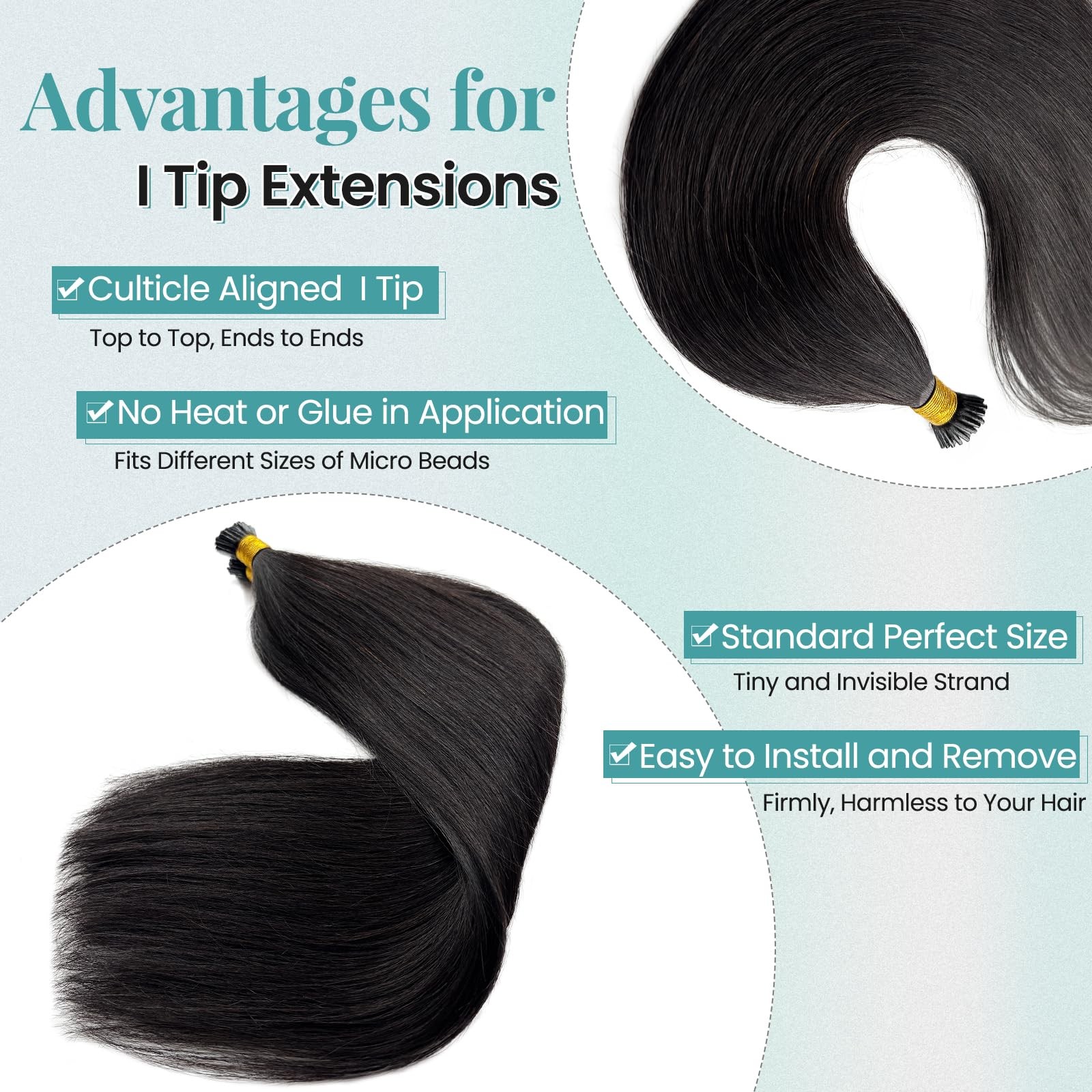Licoville I Tip Hair Extensions Human Hair Silky Straight 18 Inch Natural Black