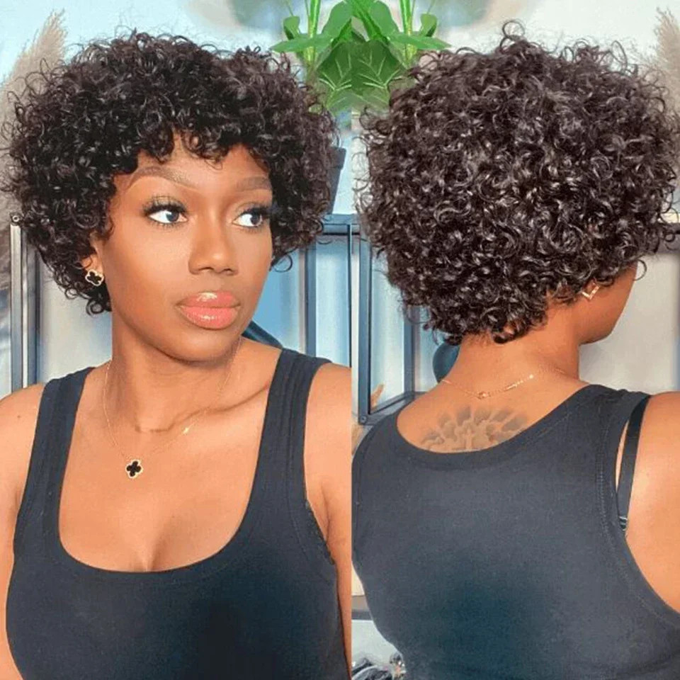 Brazilian Afro Puff Pixie Bob Wig 99J Natural Brown Human Hair For Women