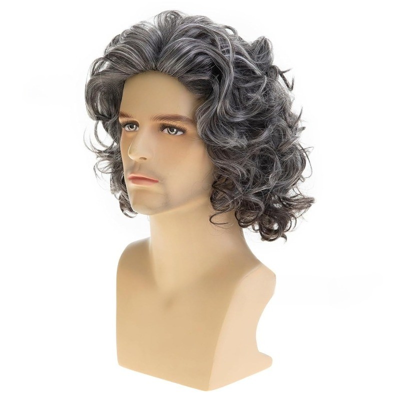 Short Men’s Male Daily Wear Hair Full Wig Dark Black Grey Men’s Wigs+Wig Cap