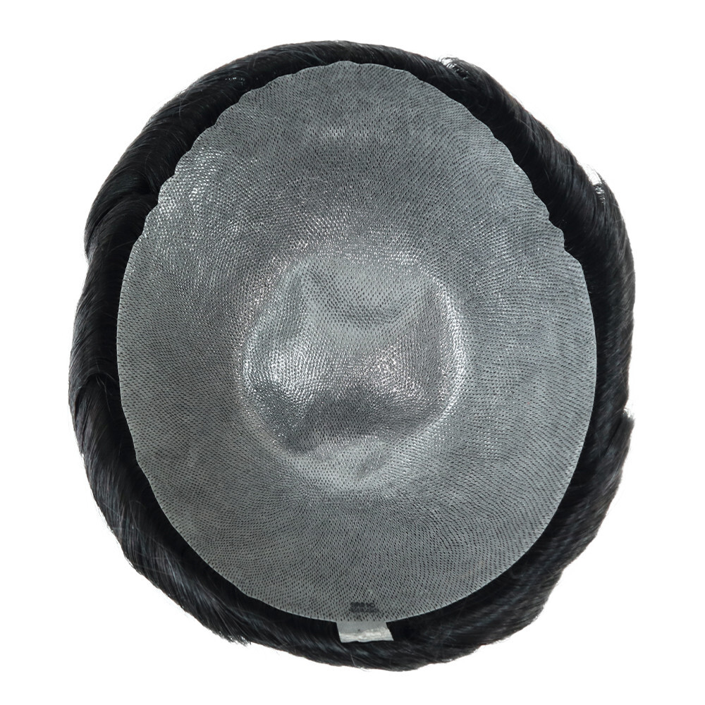 Durable Mens Human Hair Replacement System 0.12mm Poly Skin Toupee Black Hair#1B