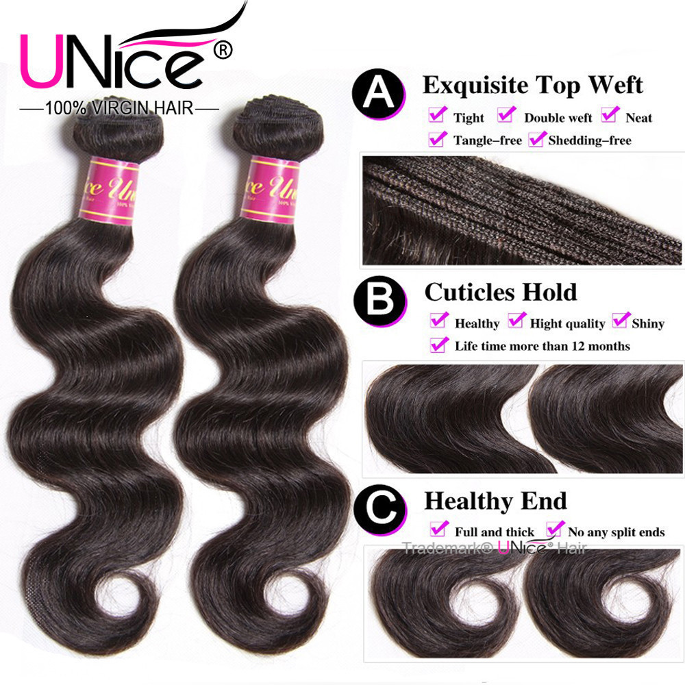 UNice Hair Cambodian Body Wave Bundles Virgin Human Hair Extensions Weaves Wefts