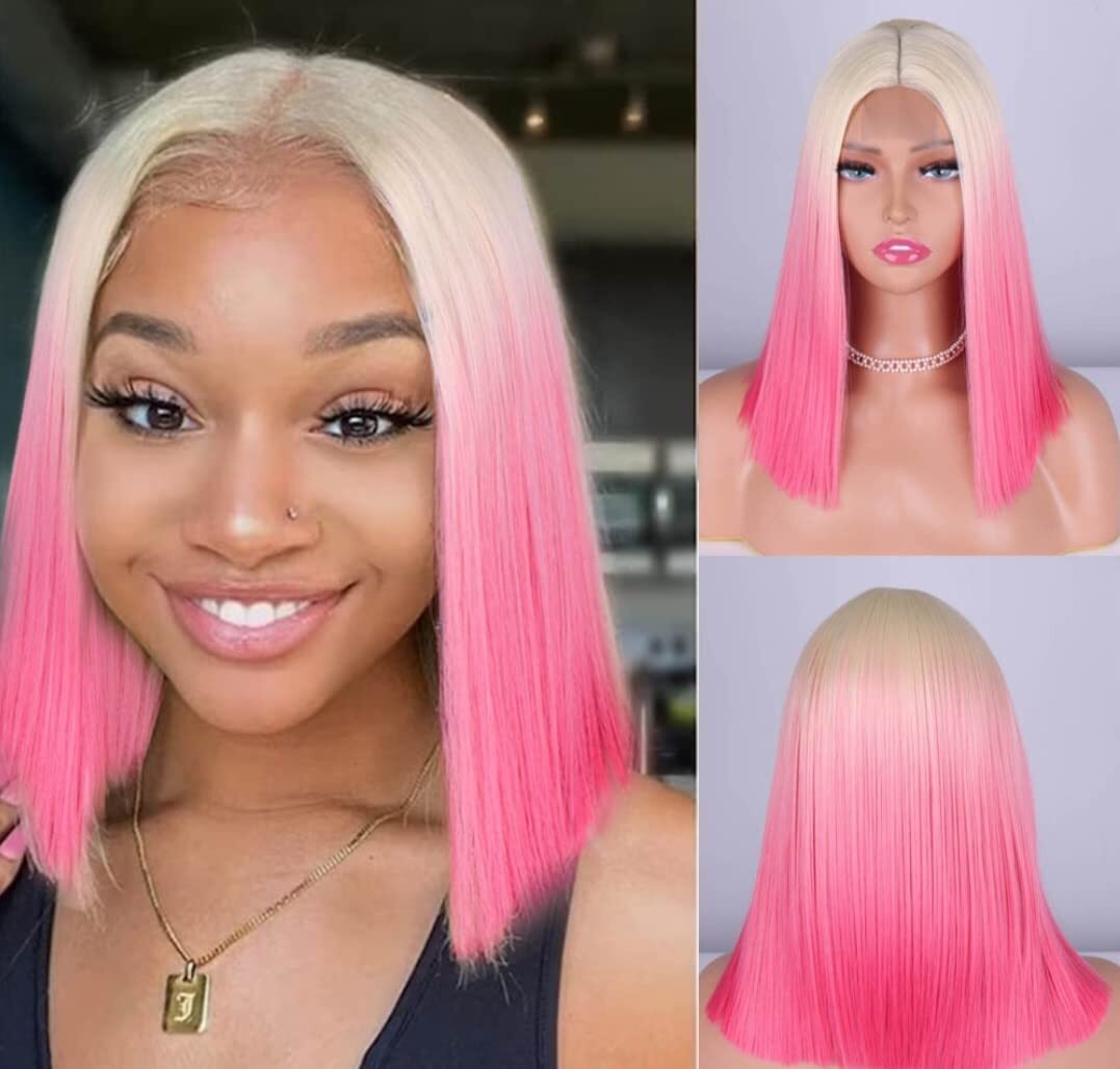 Cece Beauty Hair Straight Part Lace Braid Wig Heat Resistant Fiber Pink