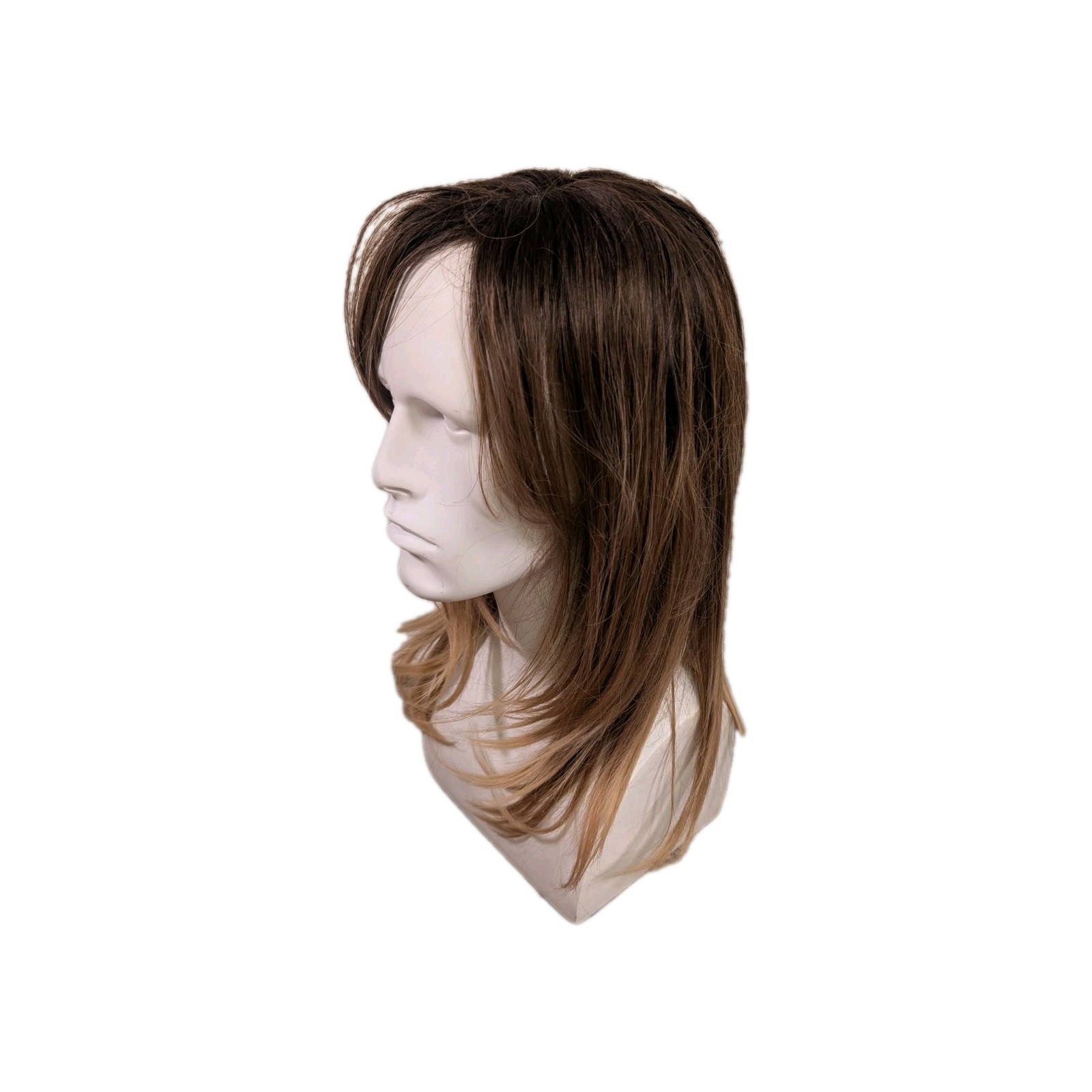 Medium Length Blonde Brown Ombre Straight Layered Synthetic Hair Wig W/Hint Red