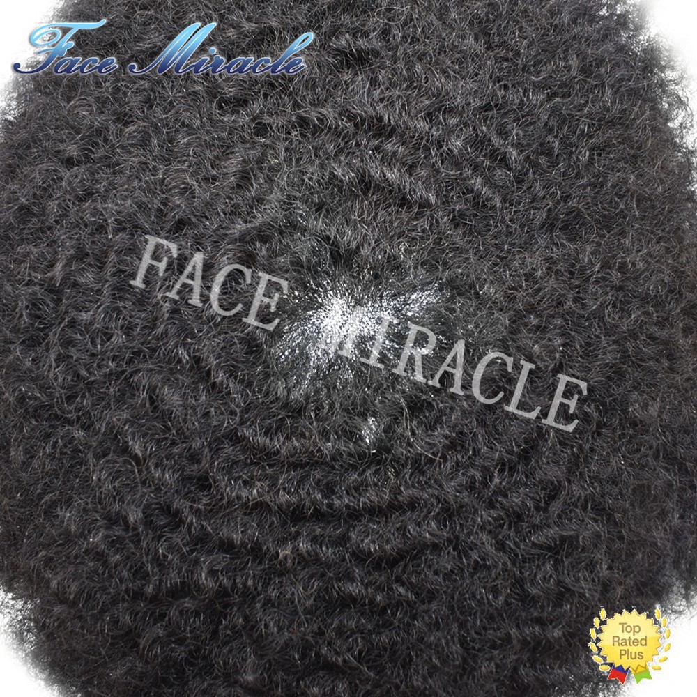 Afro Toupee for Black Men Fine Mono Mens Toupee Human Hair System Curly Hair
