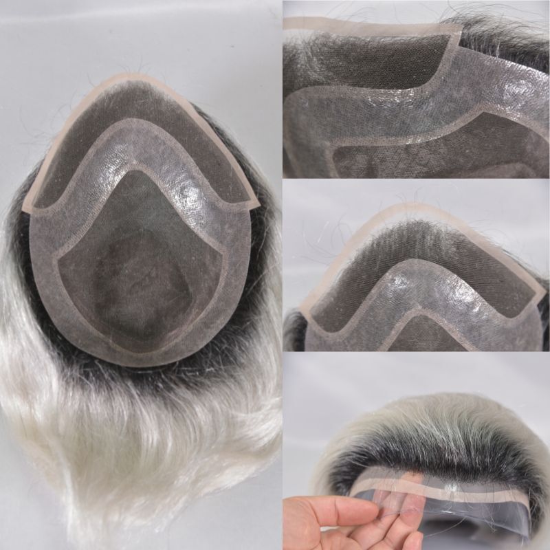 Hair Toupee for Men 1BTwhite 10×8 Ombre White Human Hairpiece for Men
