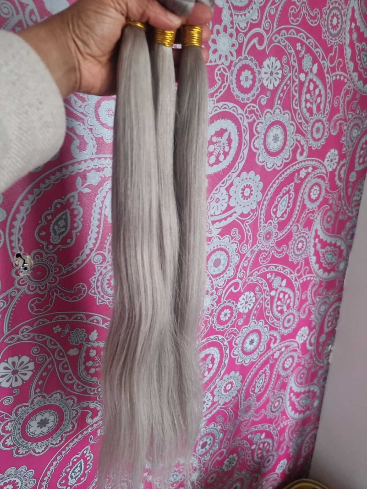 PURE SILVER GREY BRAZILIAN VIRGIN HUMAN HAIR SILKY STRAIGHT 30+30+30INCH 300g