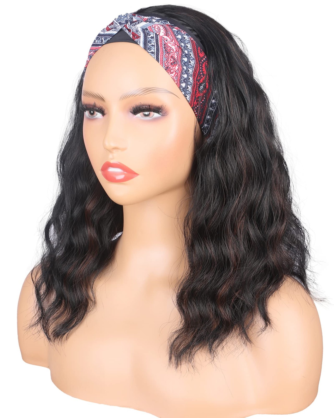 Black Headband Wigs With Brown Highlights For Black Women Synthetic Black Bro…