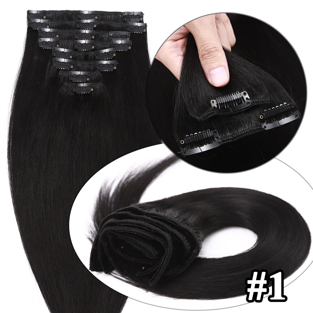 Clip In 100% Remy Human Hair Extensions Full Head Luxury 8PCS Weft Straight US