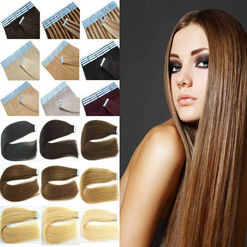 Super Tape in Hair Extensions Real Remy Human Hair Invisible Skin Weft Highlight