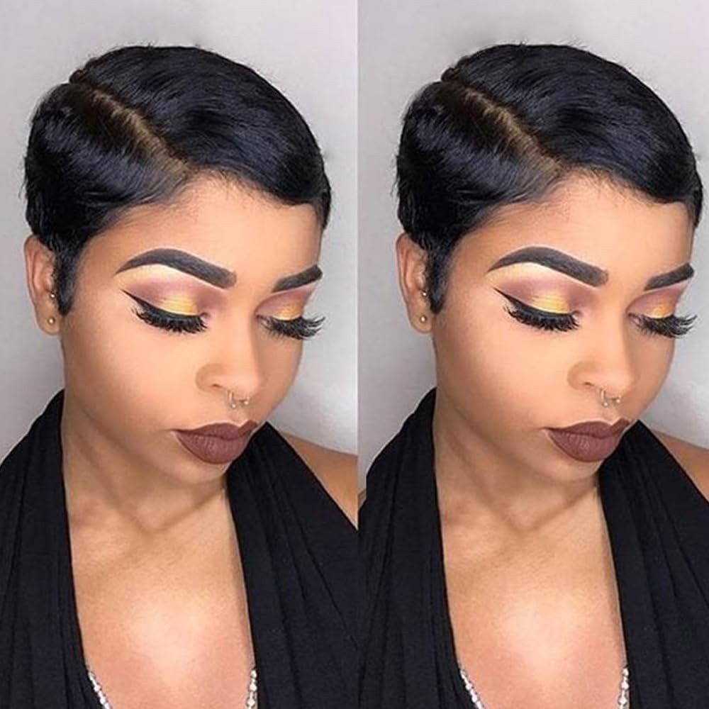 Rebecca Fashion Short Pixie Cut Lace Front Wigs Human Hair Side Part Wig 13×5…
