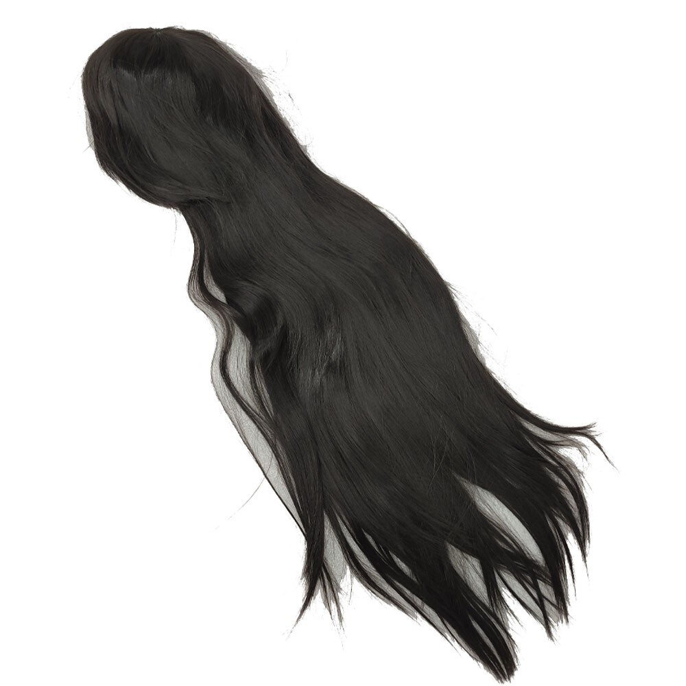 Black Straight Sleek Long Full Hair Wig Side Bangs Cosplay 31 inch Long