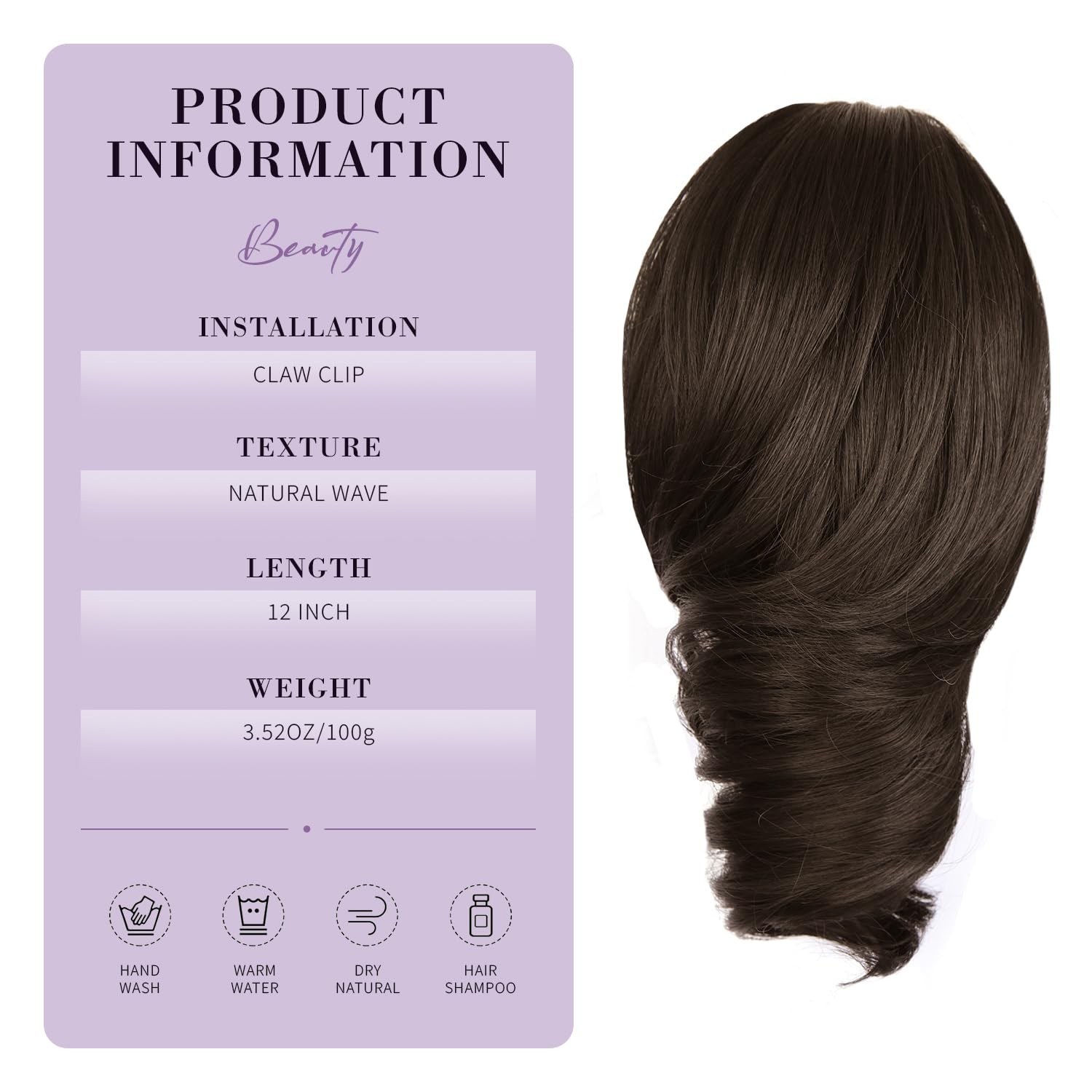 Claw Clip Ponytail Extension – 12 Inch Short 12 Inch, Dark Chocolate Brown