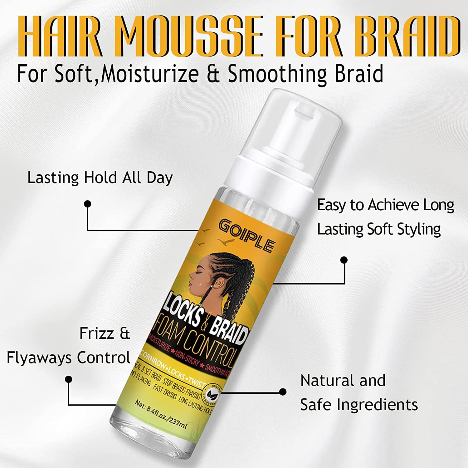 Braid Foam Control Braid Mousse for Braids Twist, Locs, No Flake Extra Hold High