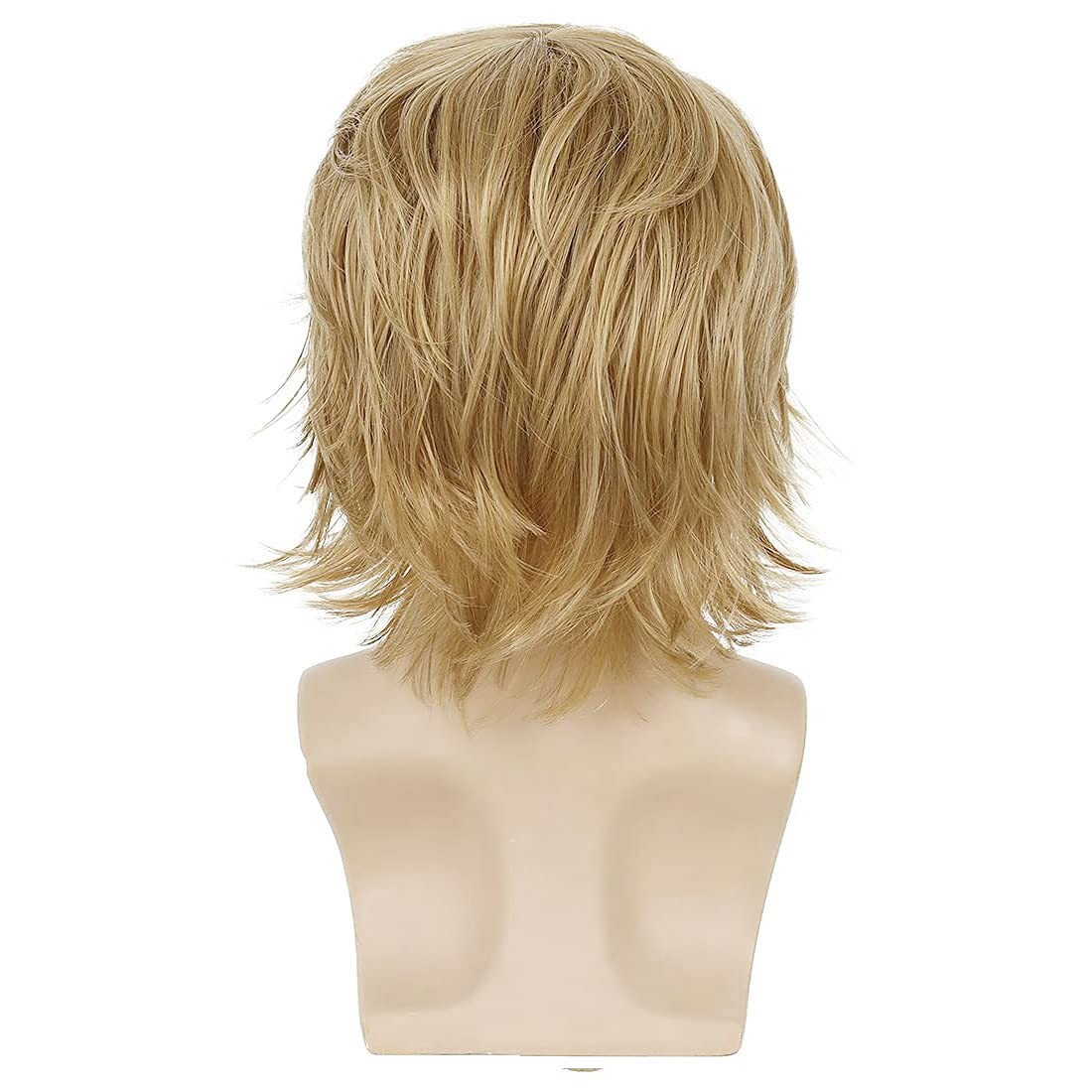 Sallcks Man Blonde Short Fluffy Layered Wig natural synthetic stage performance