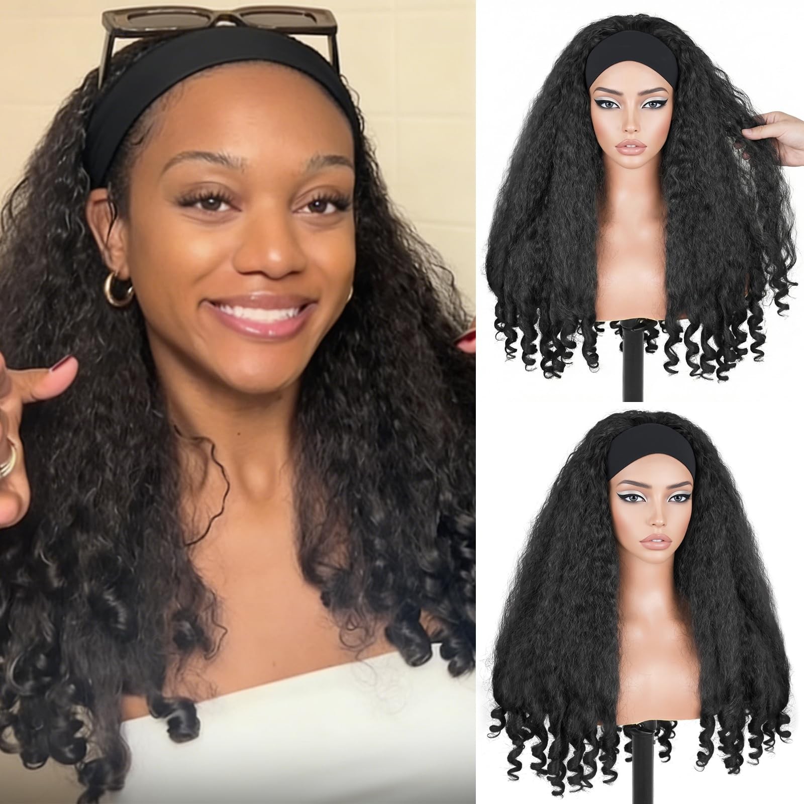 New Afro Curly Headband Kinky Curly Half Wigs for Black , Wear and Go Glueles…