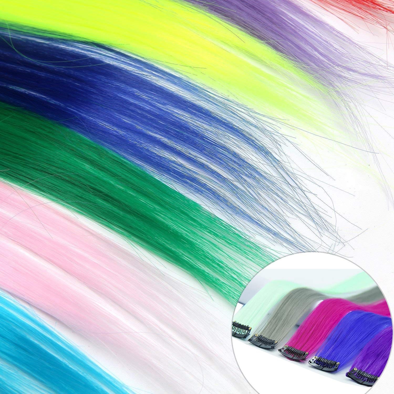 36 Packs 22” Colored Clip-in Hair Extensions for Women & Kids – Multi-Color Hig