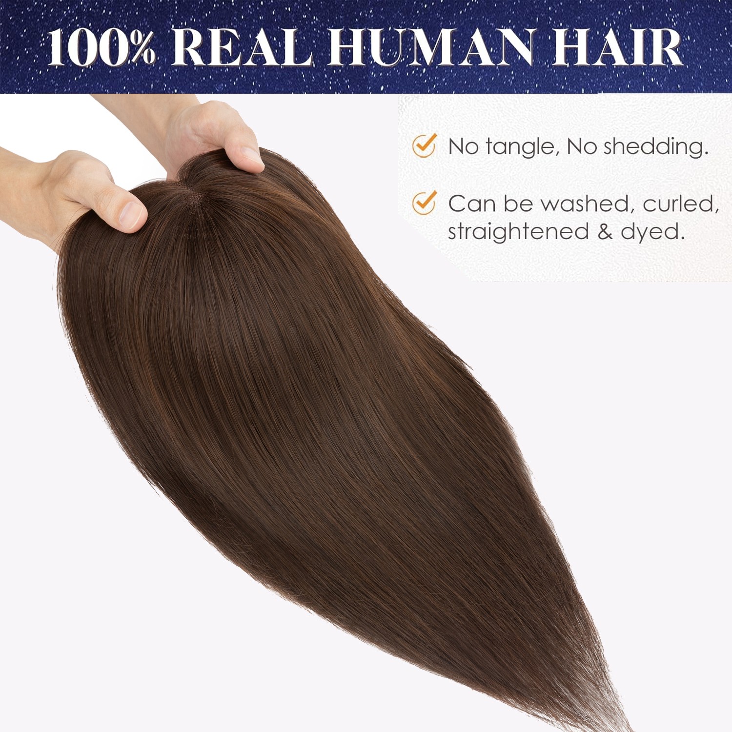 Clip in Human Hair Toppers with Curtain Bangs Lace Base Hair Piece for Women US