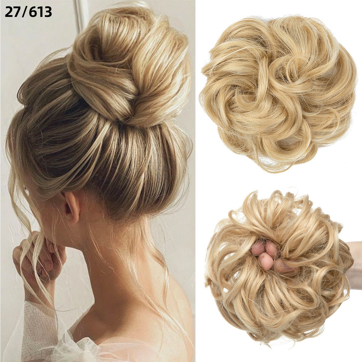 2PCs Small Messy Bun Hair Pieces Women Synthetic Curly Mini Scrunchies Hairpiece