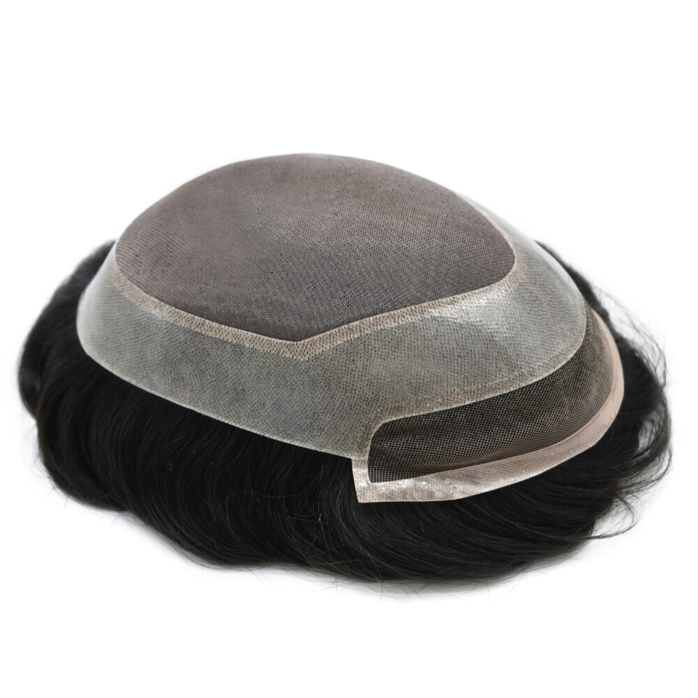 Mens Toupee Human Hair Replacement System French Lace Front Hair Piece
