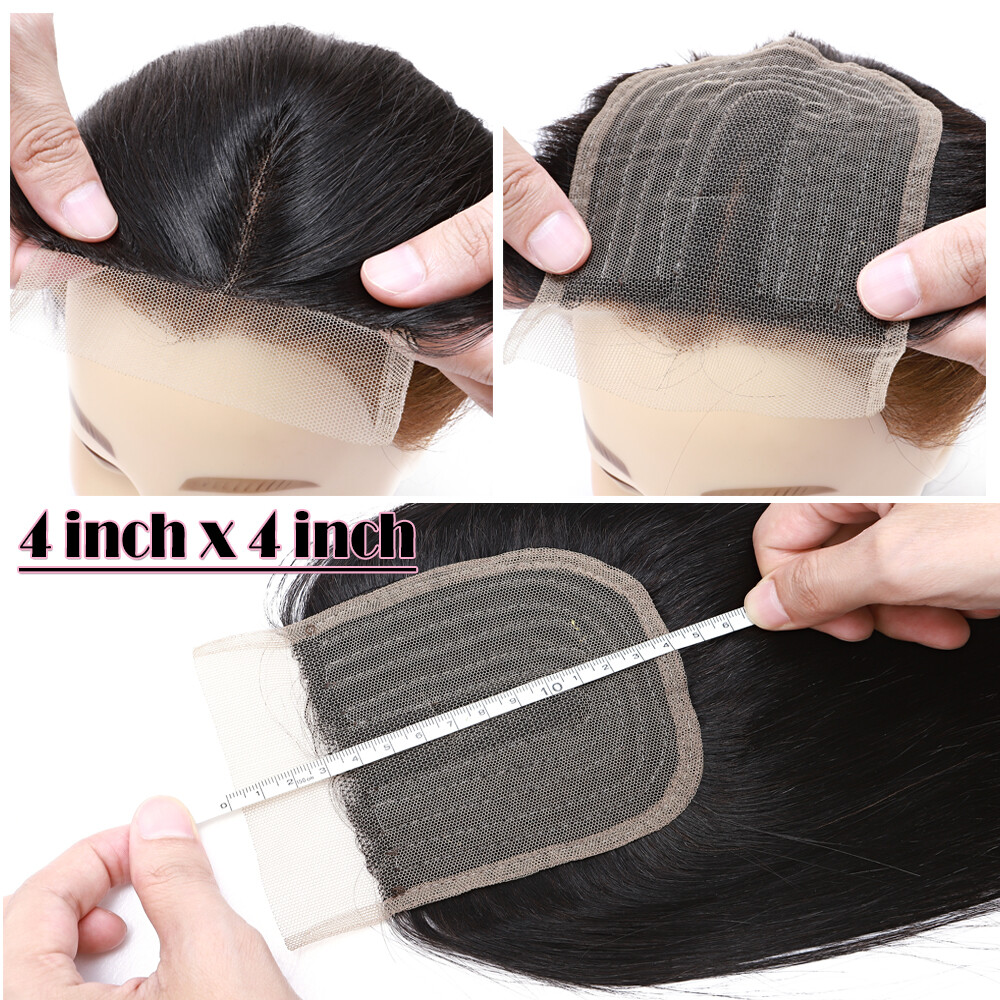 4*4 Middle Part TOP Lace Closure Malaysian 100% Virgin Human Hair Extensions USA