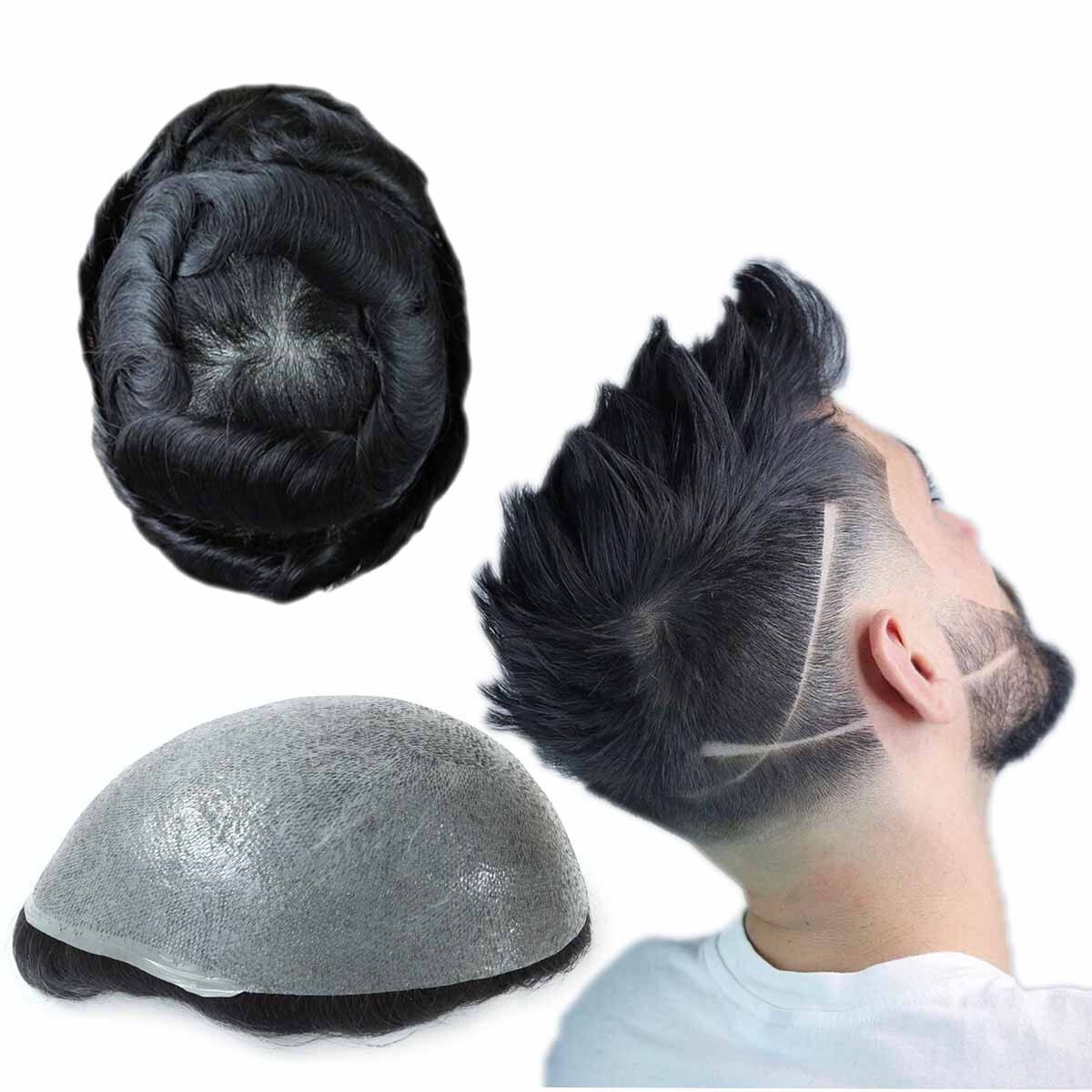 Toupee Men Hairpieces Ultra Thin Skin Hair Replacement Natural Hairline Black #1