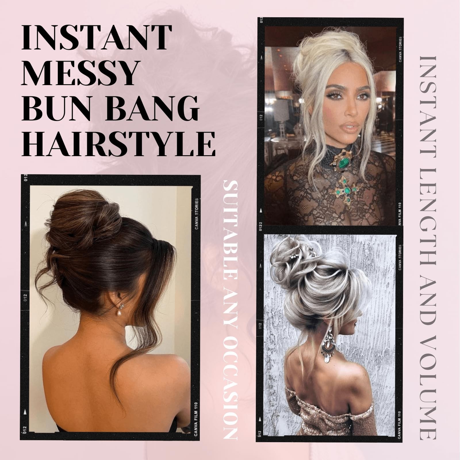 Messy Claw Chignon Bun with Bangs Set 2 Pieces, Blonde Color Curly Bun with L…