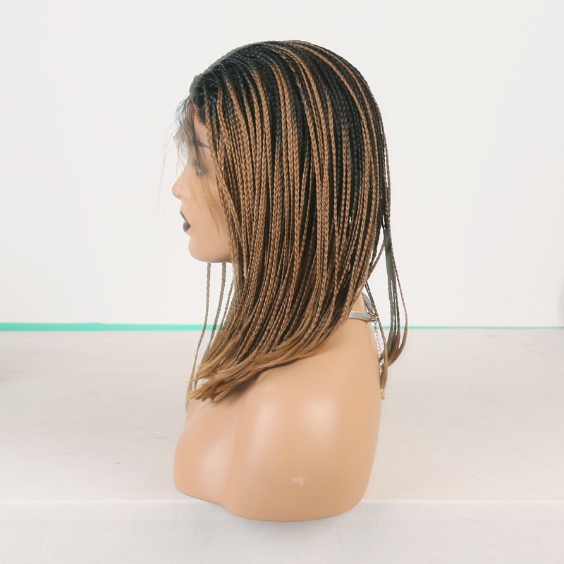 Shoulder Length Braided Rooted Brown Lace Front Synthetic Hair Heat Ok Wig Women