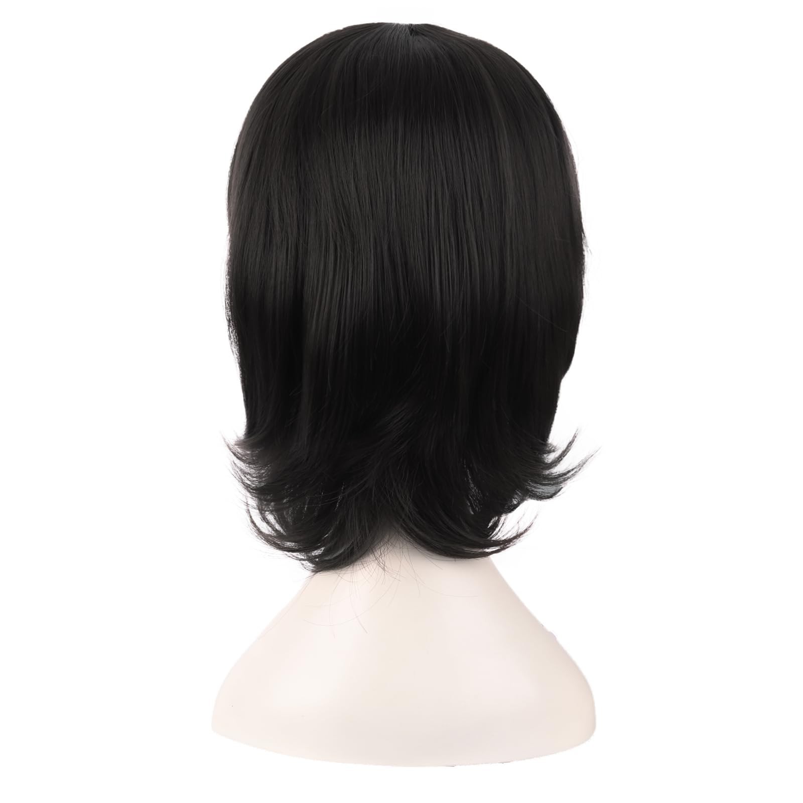 16 Inch/40 cm Short Side Bangs Synthetic Fiber Cosplay Layered Wig (Black)