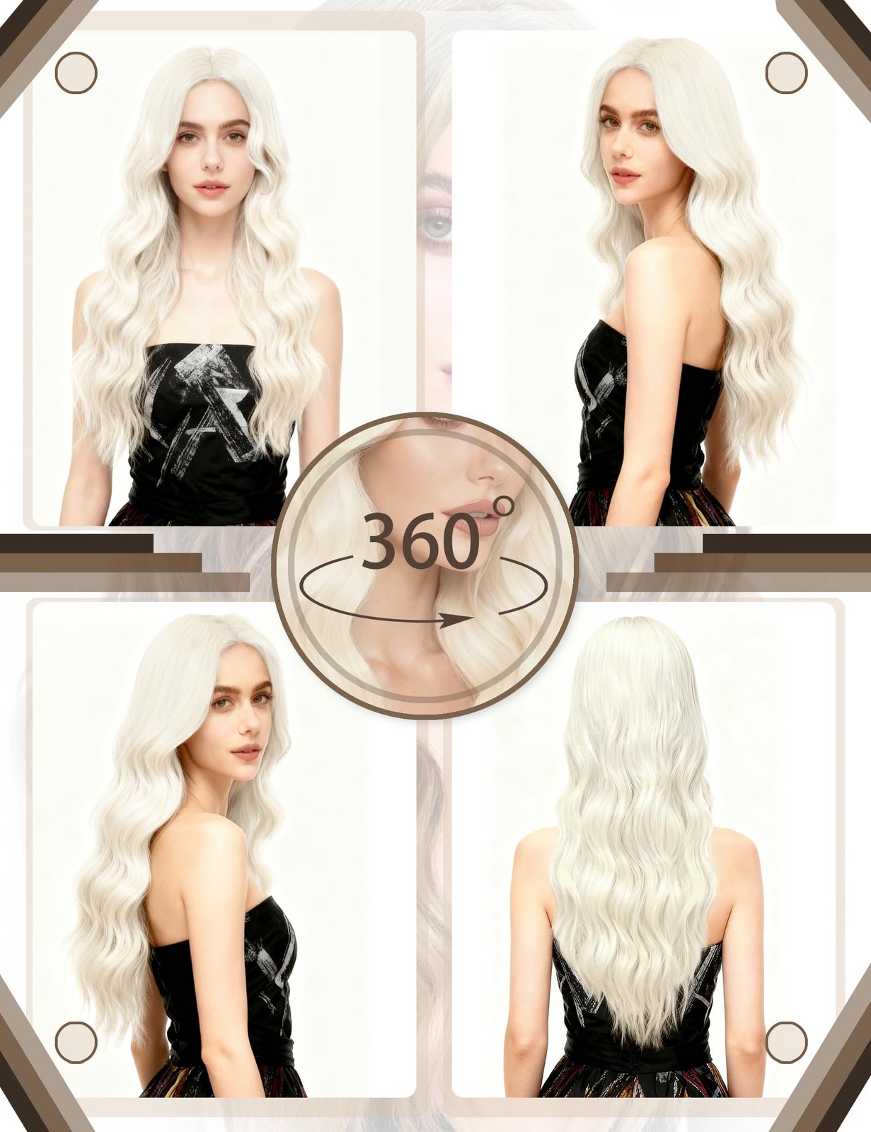 23.62 Inch Long Wavy Wig Middle Part for Women and Party Sunglasses, Curly Wa…
