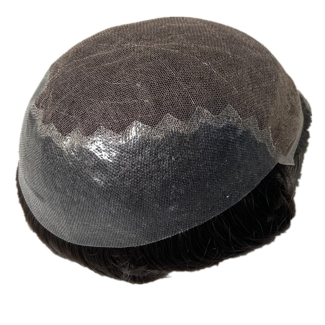 Mens Toupee Human Hair Replacement System French Lace Skin Back Hairpiece #1B
