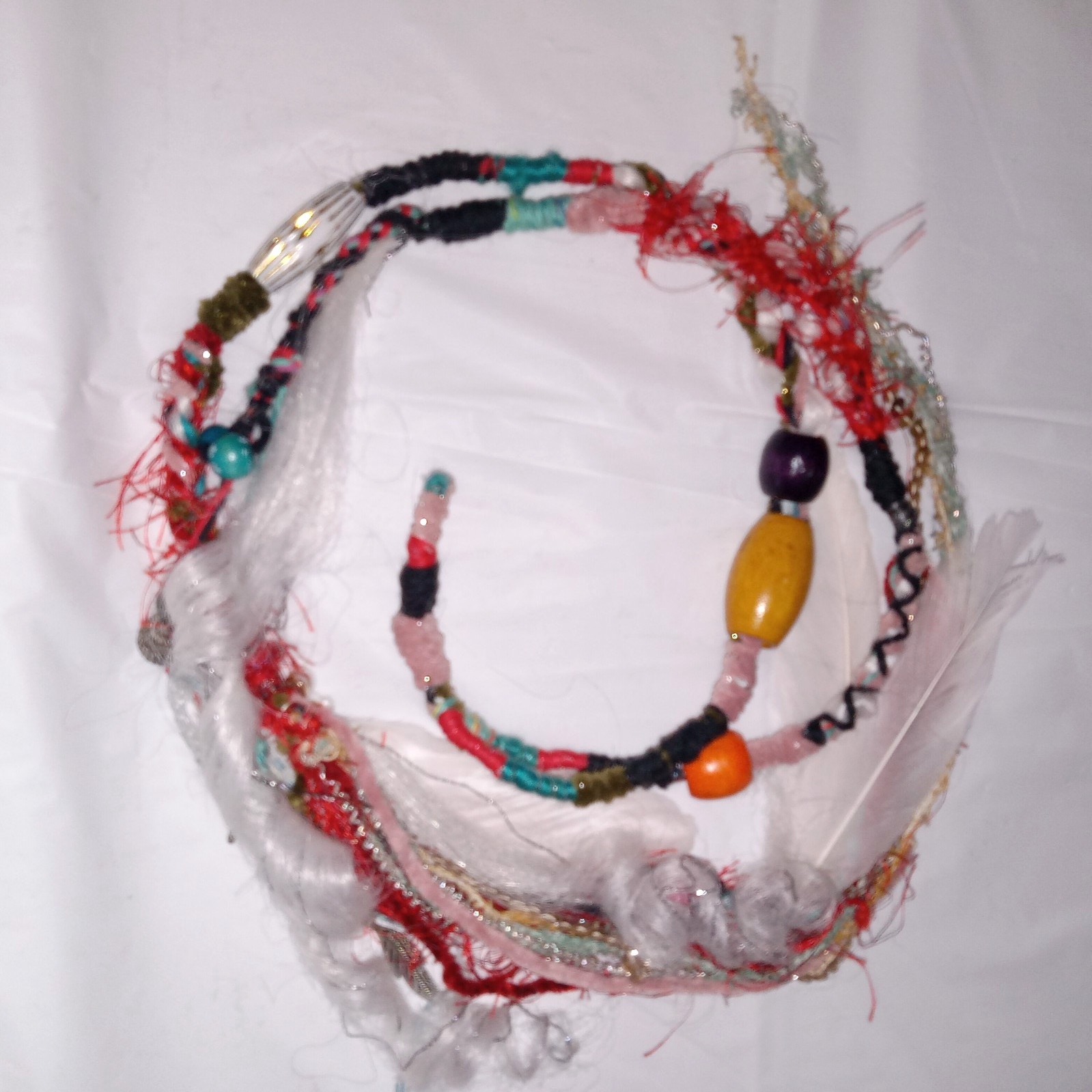62″ double-ended Dread white loc Hair Wraps Beads Boho feather extension Ombre