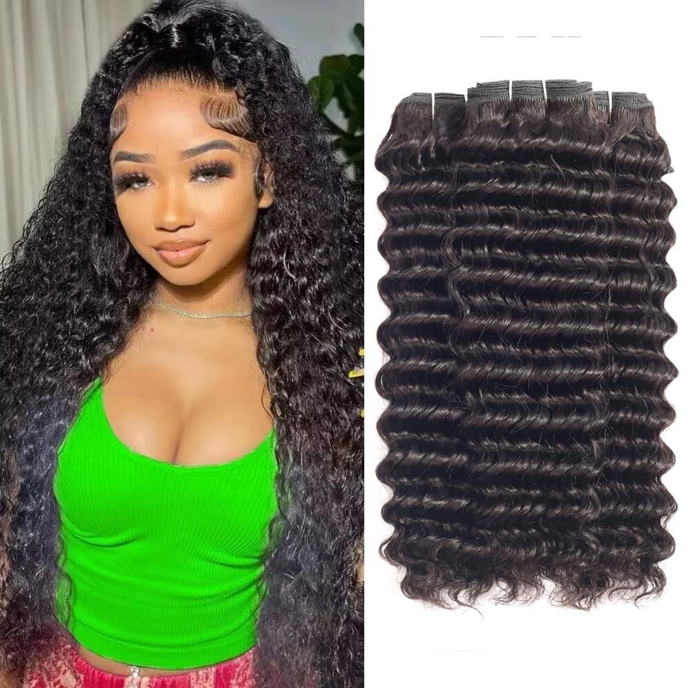 12A Deep Wave Human Hair Bundles 22 24 26 Inch Deep Curly Bundles Human G1N