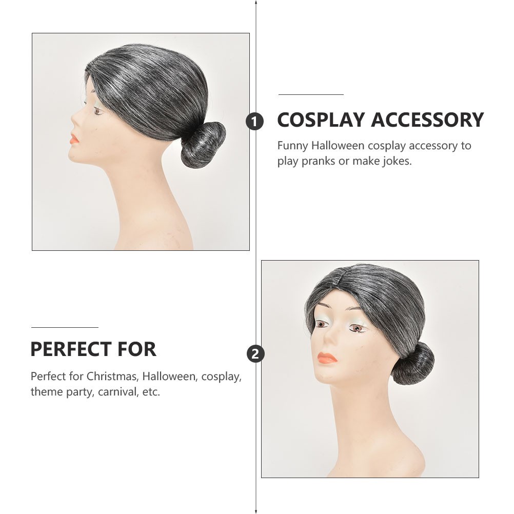 1Pcs Old Women Cosplay Wig Grey Durable Reusable High Quality Fiber Accessory
