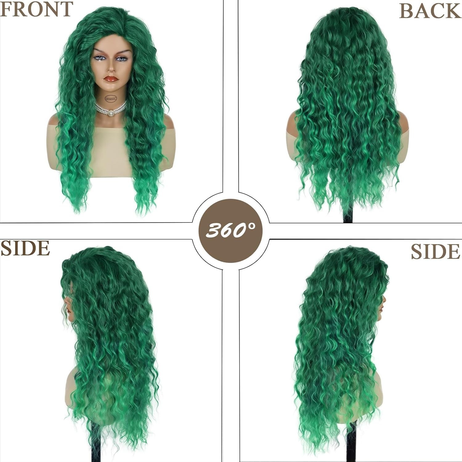28 inch Long Curly Wigs for Women Green Wig Cosplay Thick Hairline St. Patric…