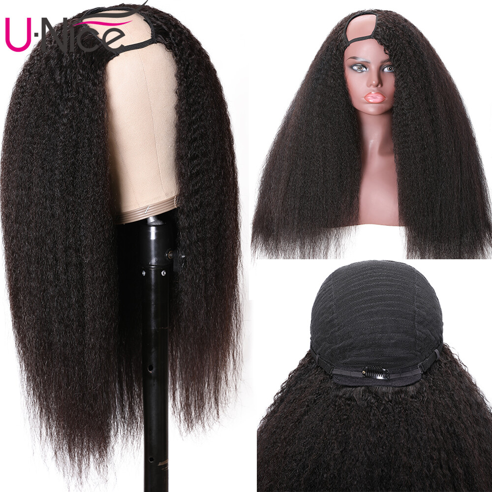 UNice Cambodian U Part Kinky Straight Human Hair Wigs 180% Density Glueless Wigs