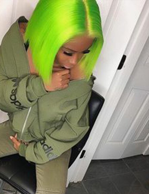 Short Bob Lime Green Straight Lace Front Wig Fiber Fashion Party Cosplay Wig