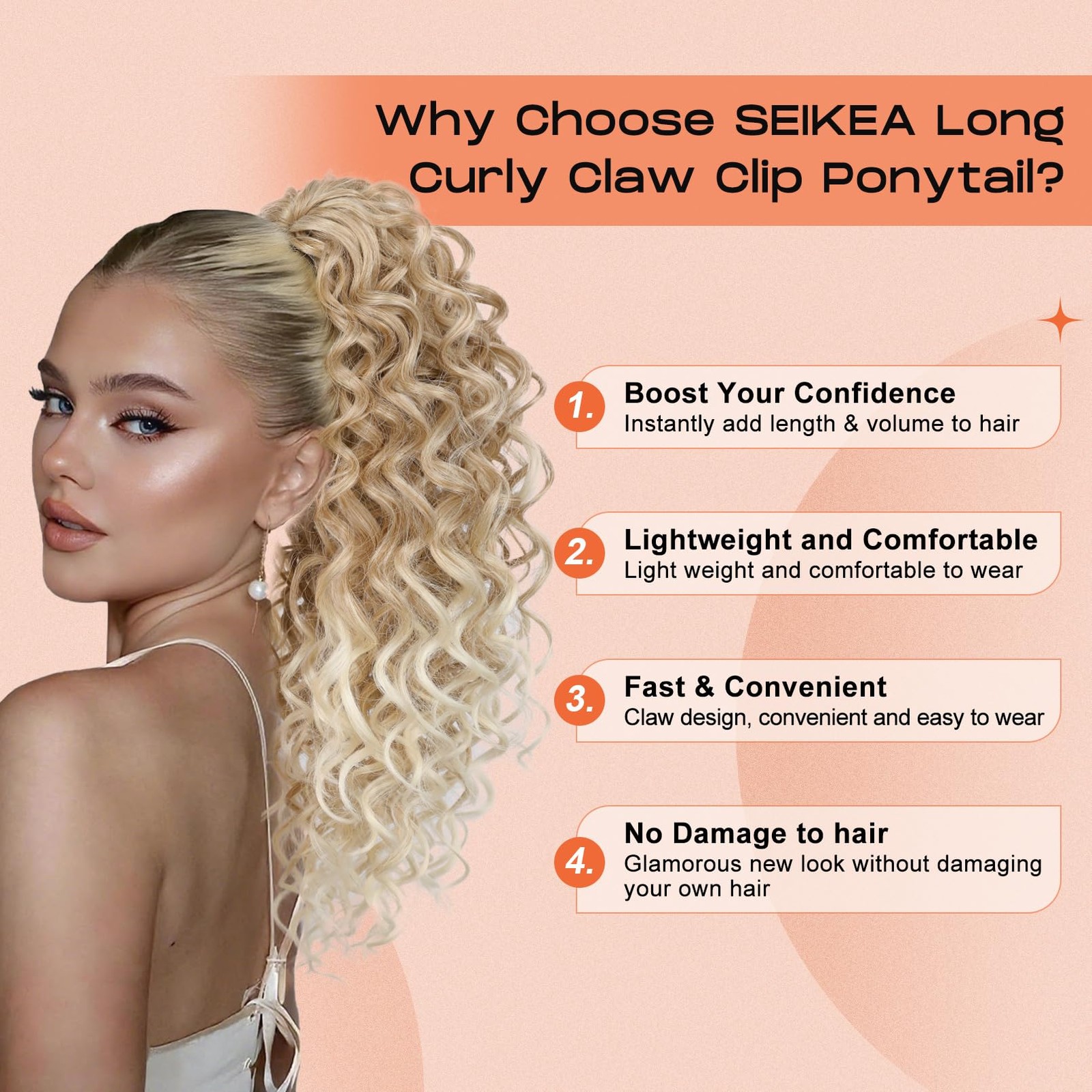 Ponytail Extension 18″ Claw Clip Wavy Curly Synthetic Hairpiece – Instant