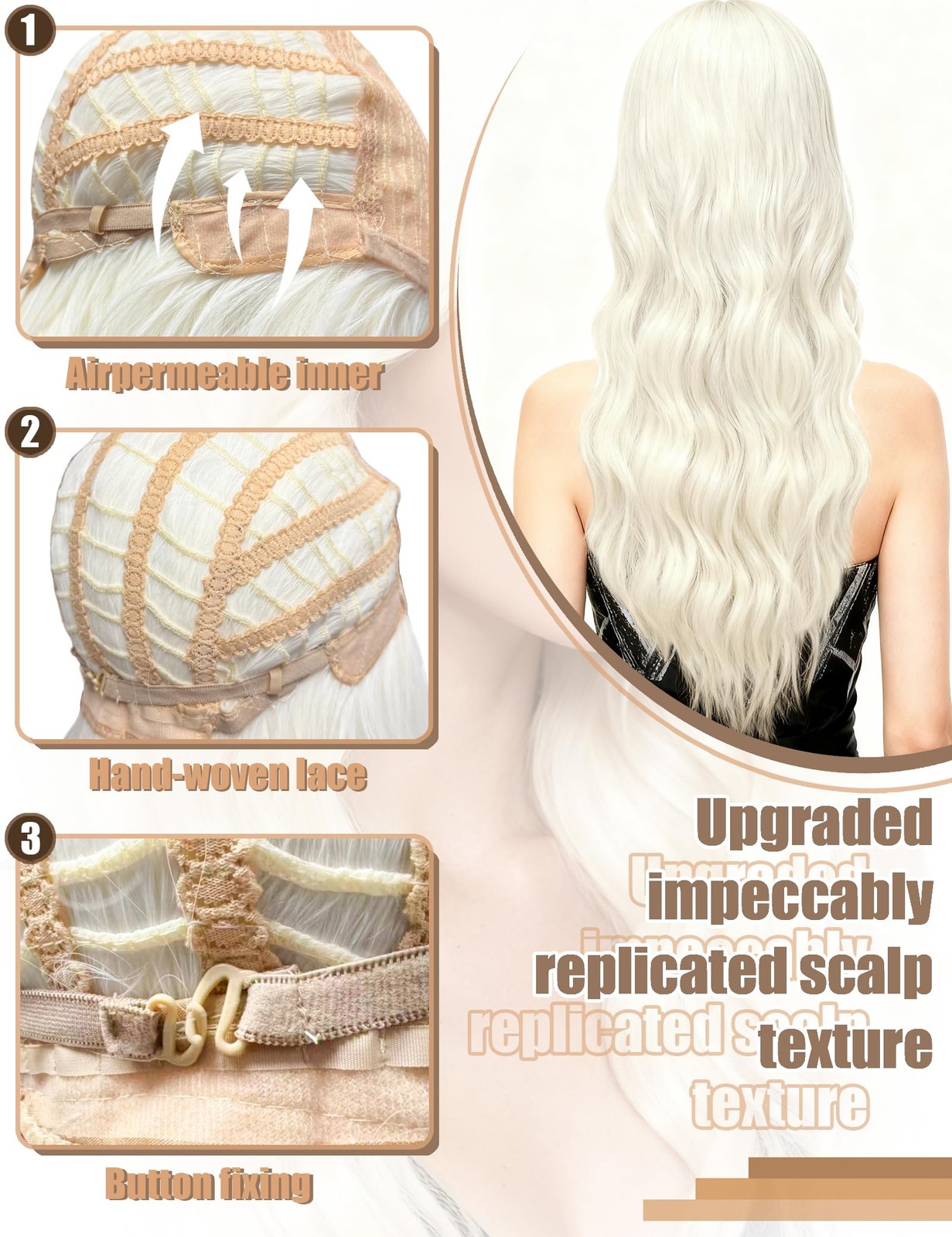 23.62 Inch Long Wavy Wig Middle Part for Women and Party Sunglasses, Curly Wa…