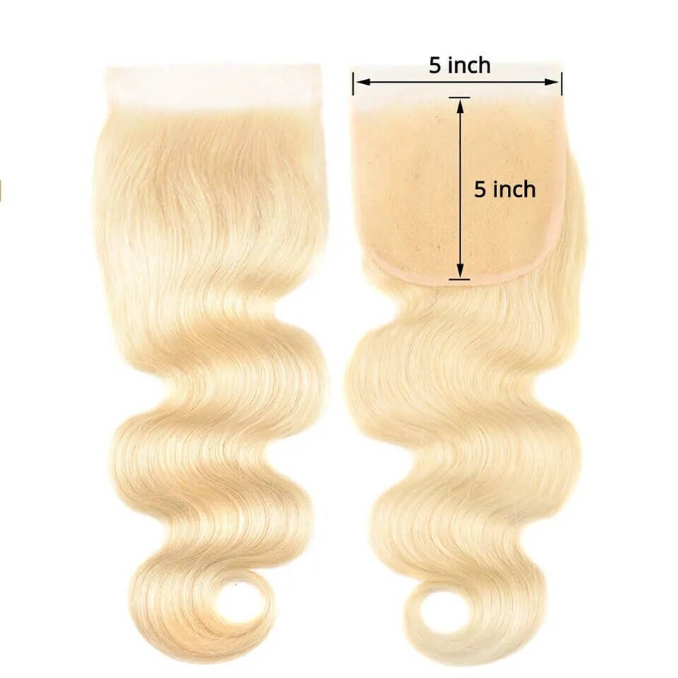 5*5 Silk Base Lace Closure Body Wave Ash Blonde Human Hair Piece Skin Top #613
