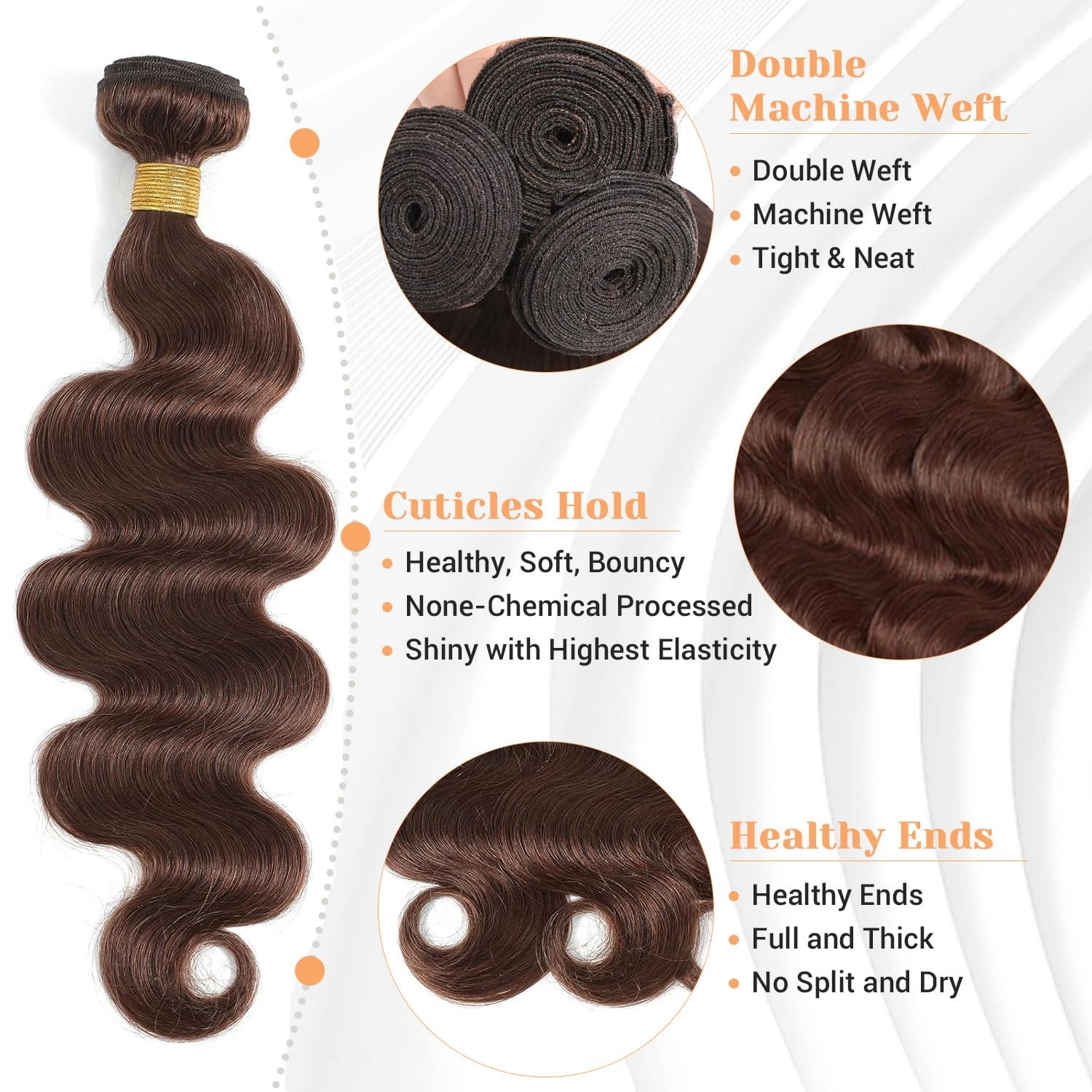 Mootaful 12A Human Hair Bundles 100 Unprocessed Brazilian Virgin 4 Brown Body