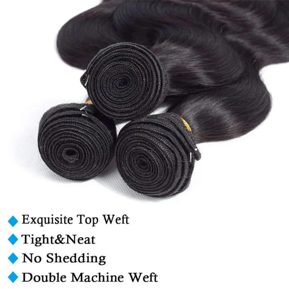 1B Natural Black Body Wave Human Hair Extensions Brazilian 100% Unprocessed Remy