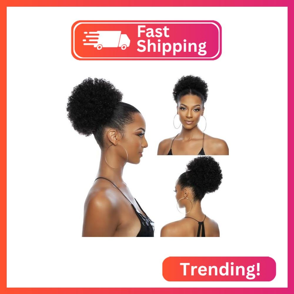 Afro Puff Ponytail Drawstring Wigs for Black Woman 6 Inch Natural Black 100% Hum