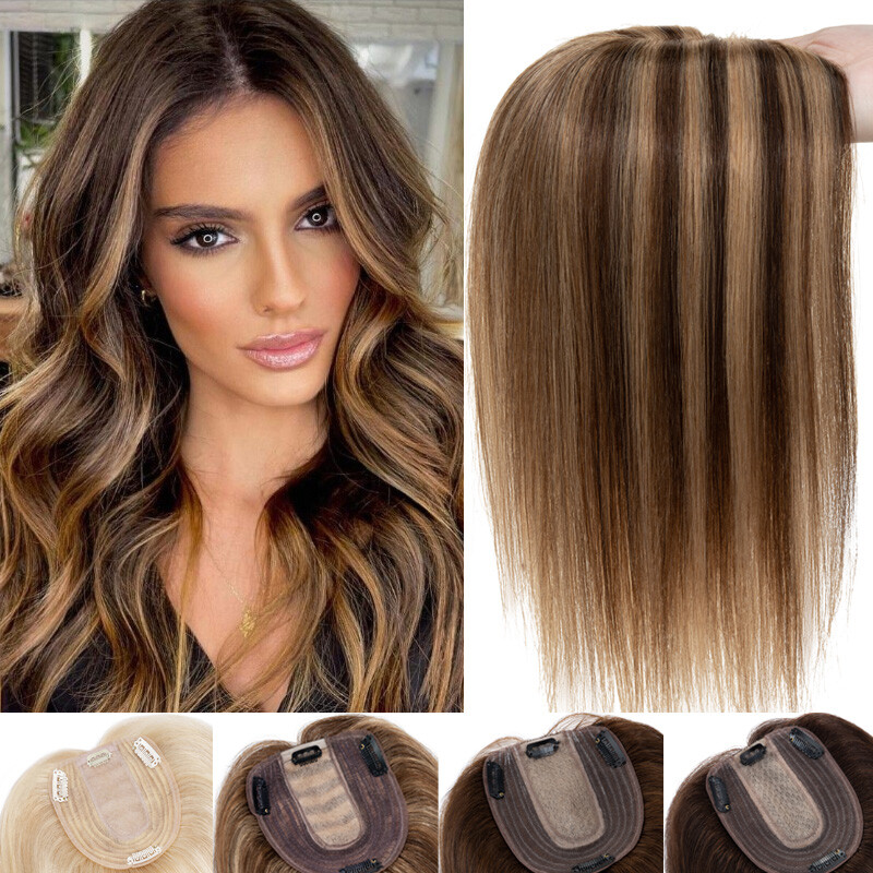 130% Clip In Human Hair Topper Top Hairpiece Toupee Wigs Bangs Thick Large Base