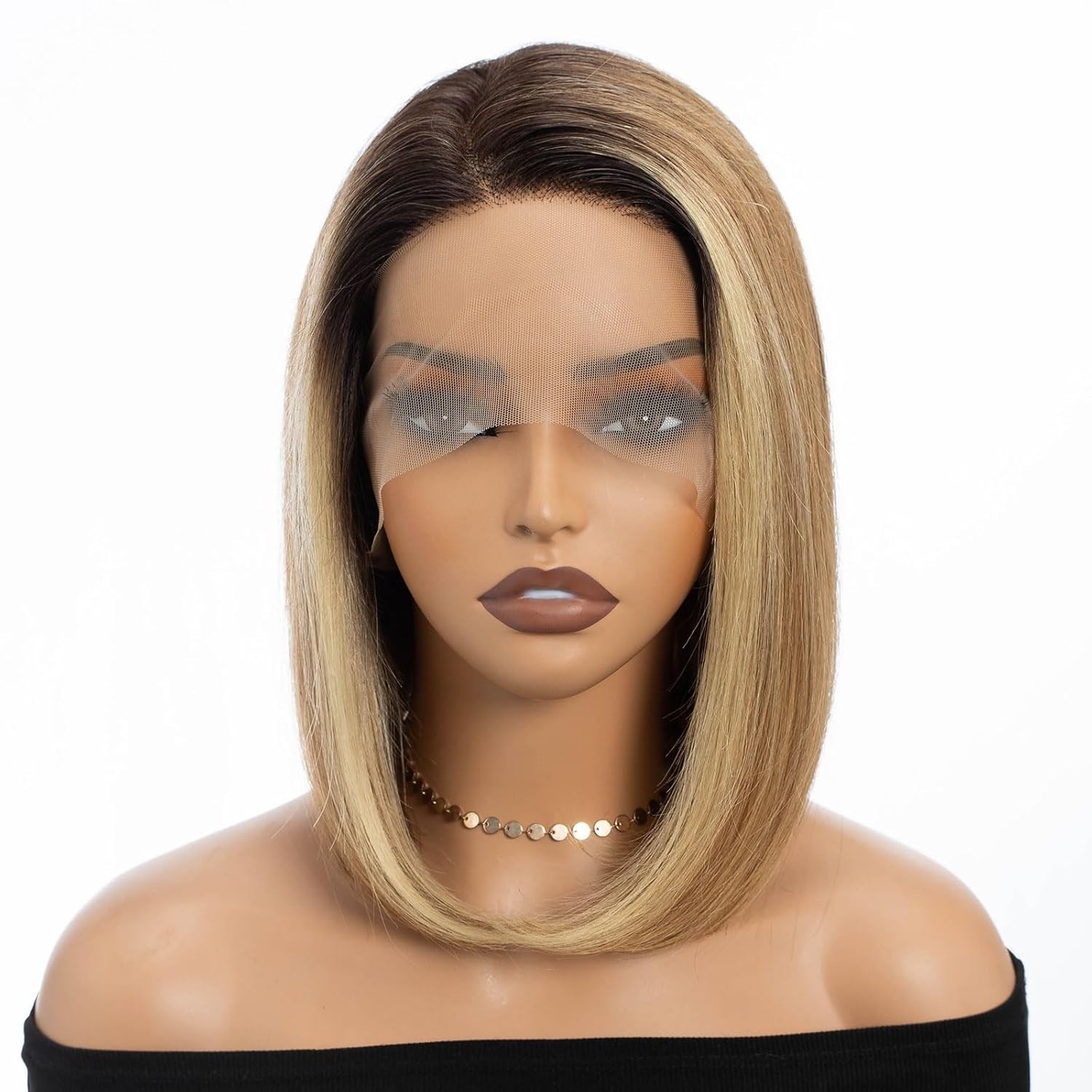DEBUT Skunk Stripe Lace Front Wig 4×4 HD Ombre Brown Blonde Bob 10 Inch Human Ha