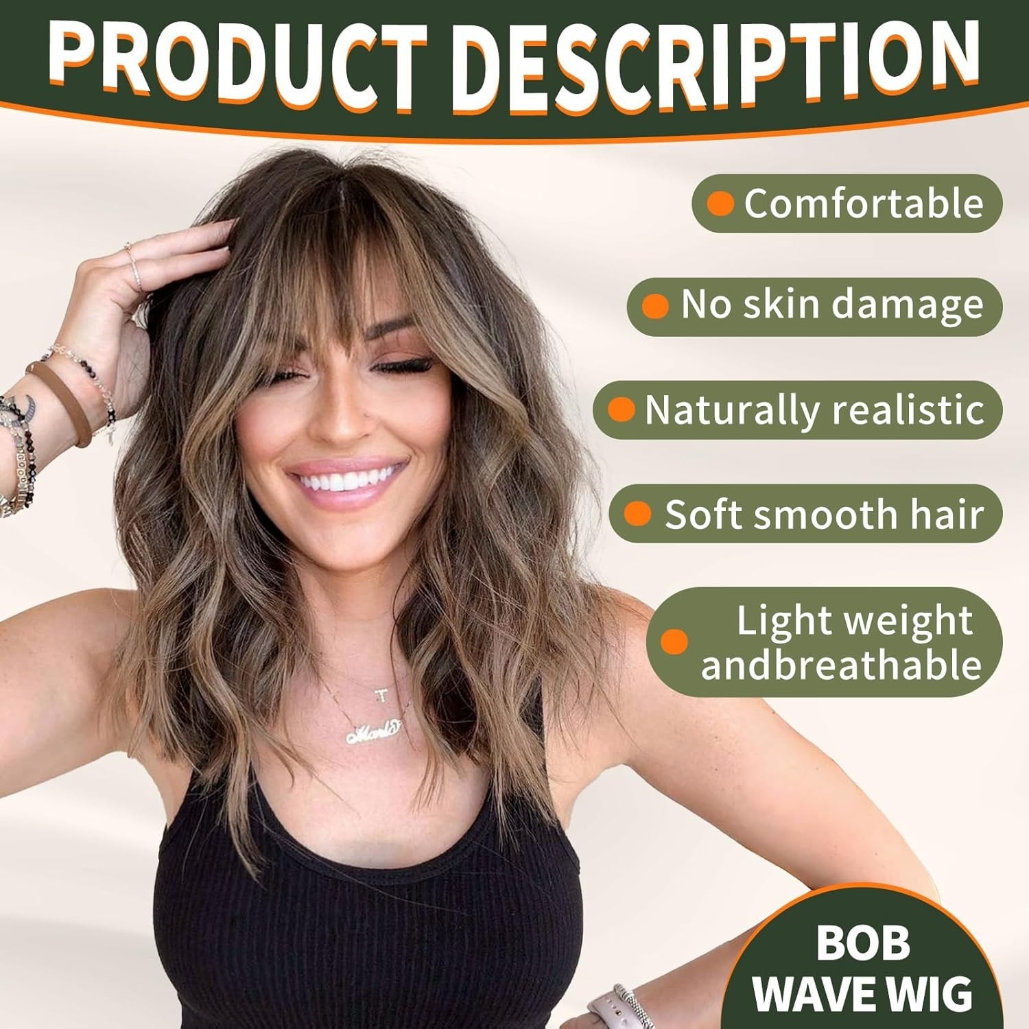 Modern Brown Shoulder-Length Curly Wig with Bangs – Versatile & All-Day Comfort