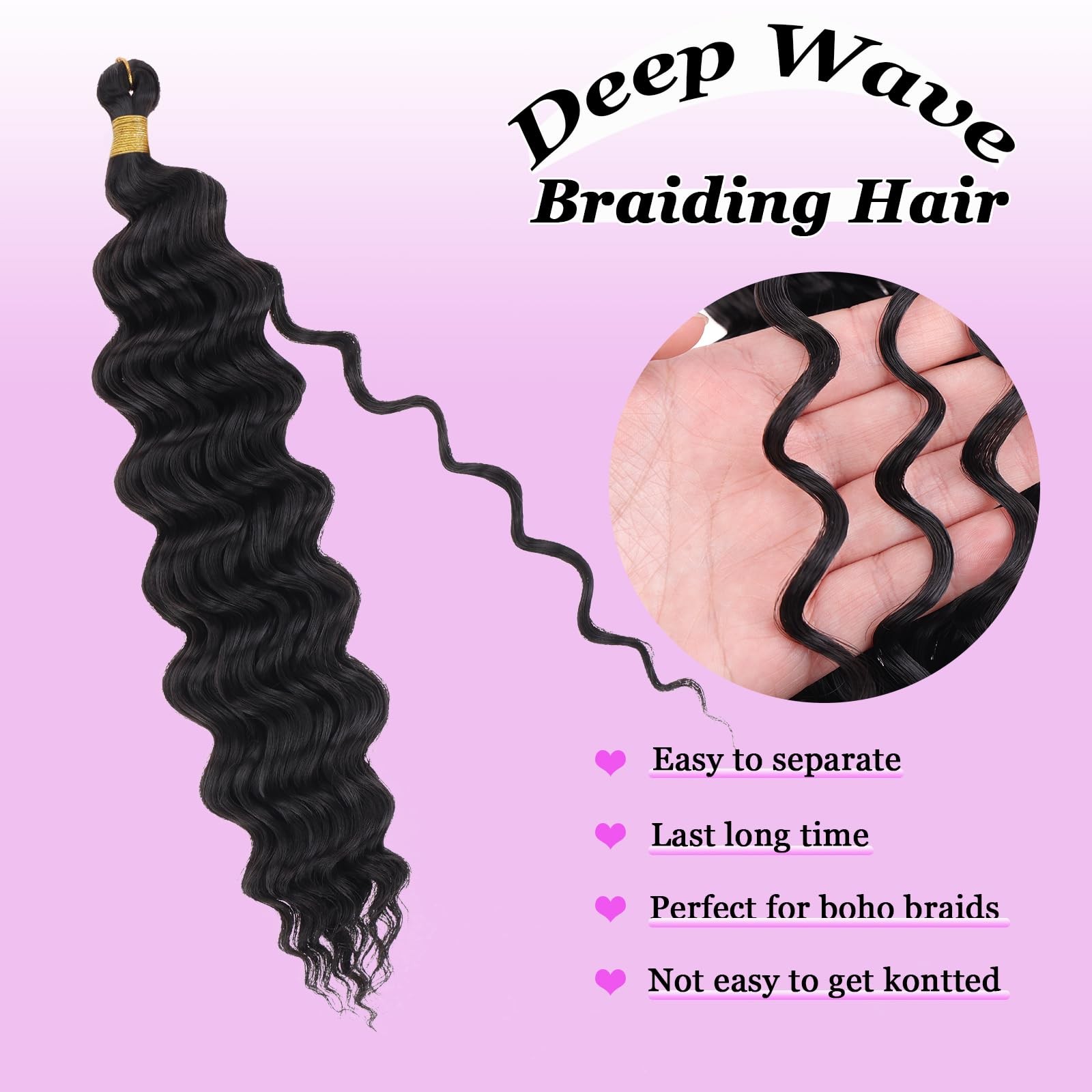 ZRQ Deep Wave Crochet Hair Natural Black 18 Inch 3 18 (Pack of 3), #1B